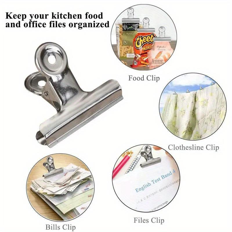 6pcs Stainless Steel Chip Clips Bag Clips Food Clips File Binder Clips For Pictures Photos Home Kitchen Office School Supplies
