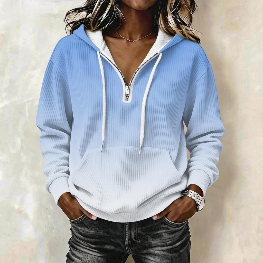 Damen Mode Langarm Farbverlauf Print Kapuzenpullover Sweatshirt