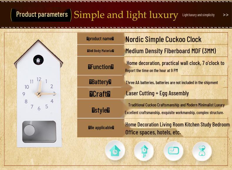 Slim Wall-Mount Cuckoo Clock with Hourly Chime for Living Room