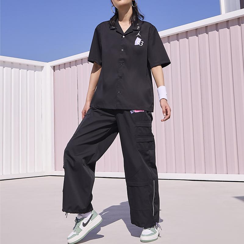 Jordan Trendiges Sporthemd mit Knöpfen, locker, kurzärmlig, Damenhemden, Schwarz HF6421010