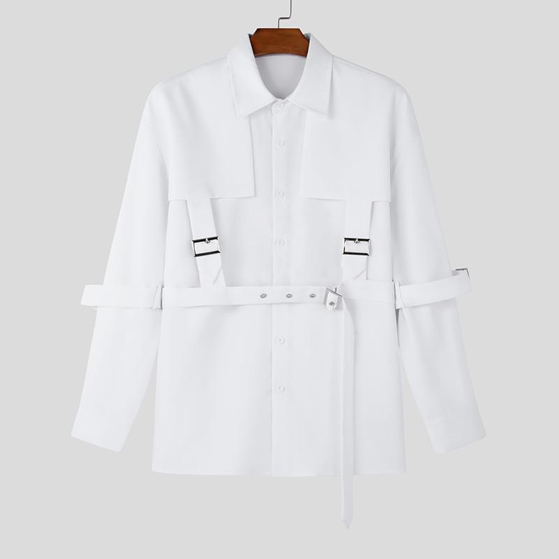 

INCERUN Мужские рубашки с воротником-лацканом, длинным рукавом, перекрестными пуговицами спереди, в стиле пэчворк, свободные топы 3XL белый