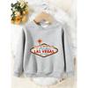 Unisex Kids Crewneck Sweatshirt, Welcome To Las Vegas Sign Print Pullover, Boys Girls Vintage Travel Casual Sweatshirt For Kids Over 4 Years Old