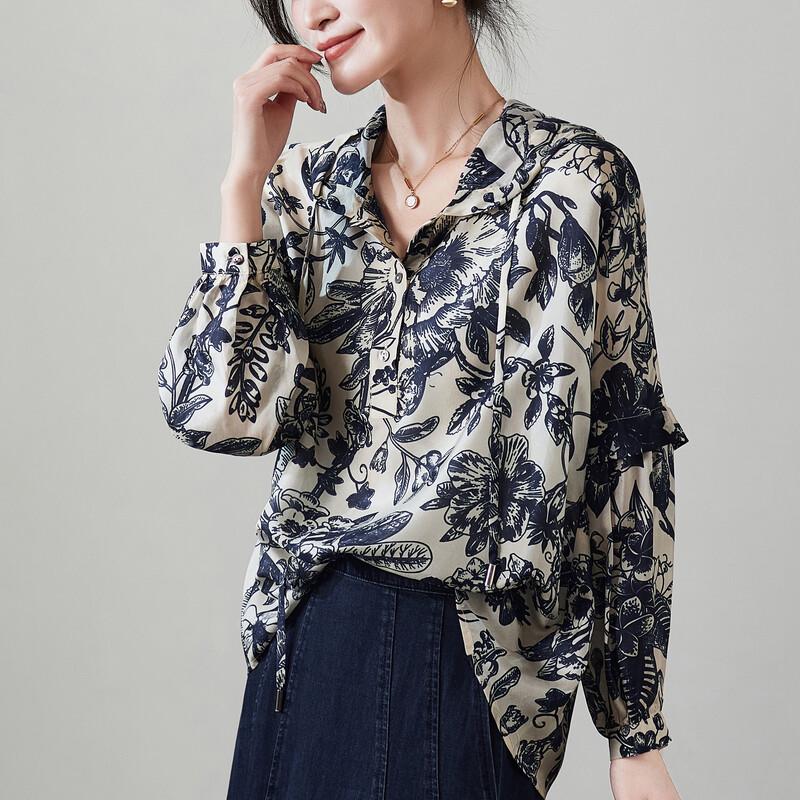 SOFSIL Women s 100% Silk Hooded Shirt Jacket L