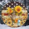 Vintage Round Metal Tin Sign American Flag Sunflower Rustic Wall Art Home Decor