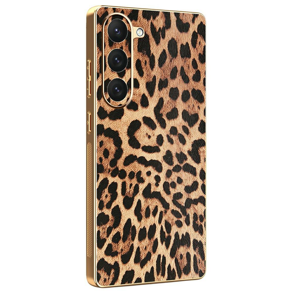 

For Samsung Galaxy S23 Case Leopard Print PU Leather Coated PC+TPU Electroplating Phone Cover A