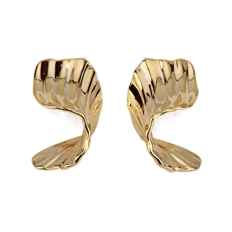 S925 Silver Needle Unique European & American Earrings - 2024 Trendy Metallic Pleated Ear Studs for Women