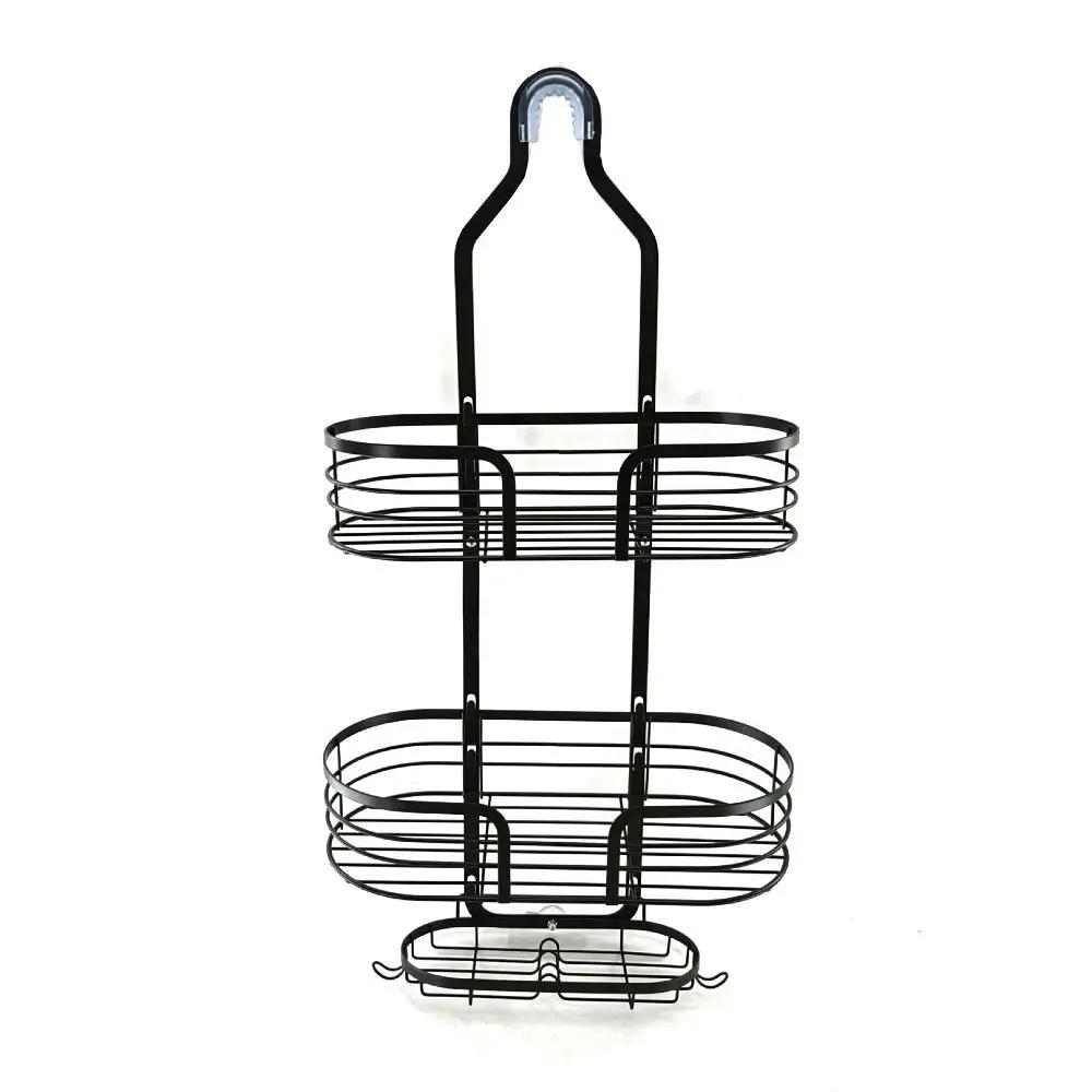 Durable Hooks Hanging Shower Basket Anti-Swing No Drilling Soap Holder Extra Wide Space Detachable Storage Rack Bathroom