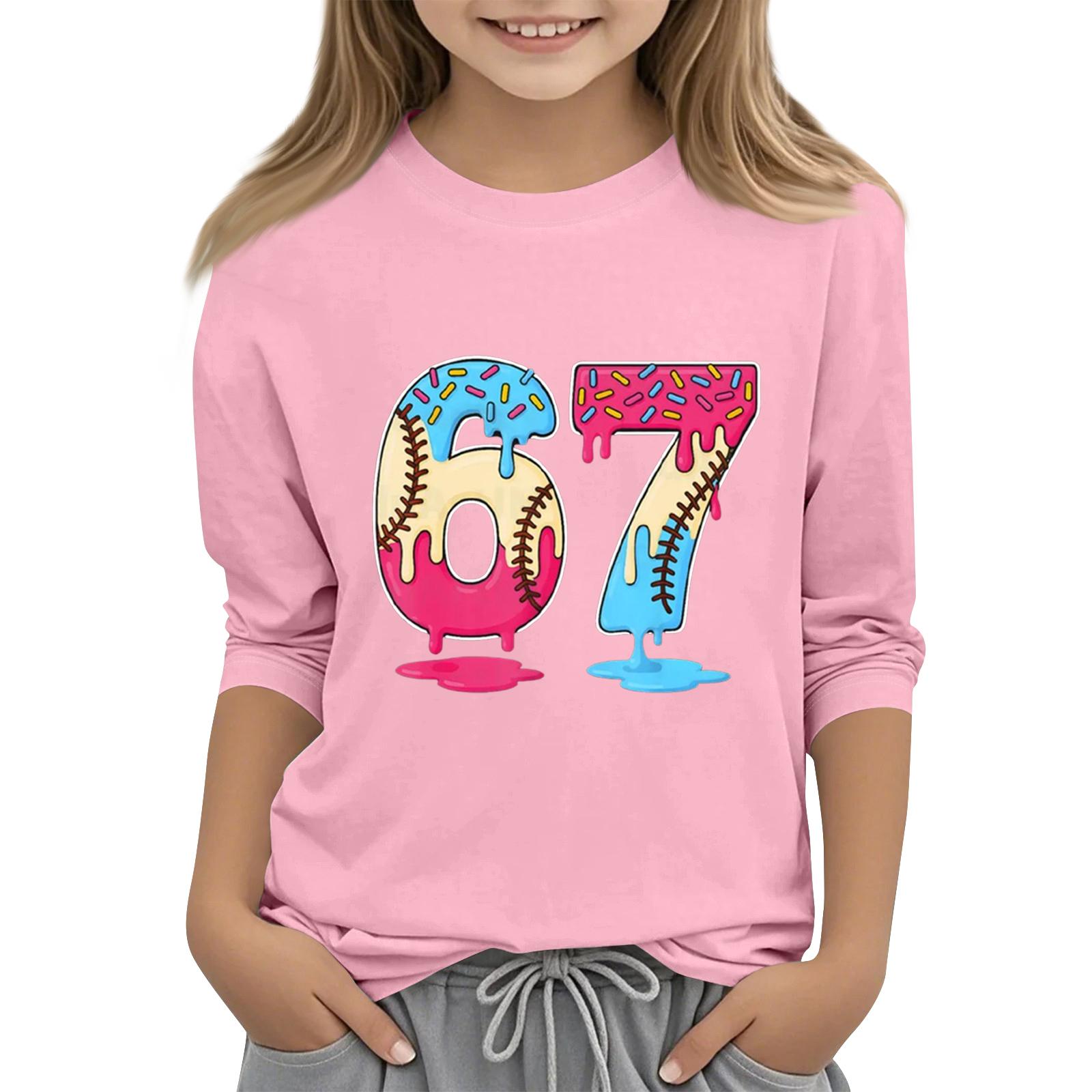 

Дитяча мода Футболка з рукавом три чверті, круглим вирізом, з принтом, повсякденний топ 160 рожевий