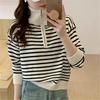 Flip Collar Half Zipper Striped Pullover Sweater for Women Autumn and Winter New Loose Knit Sweater
