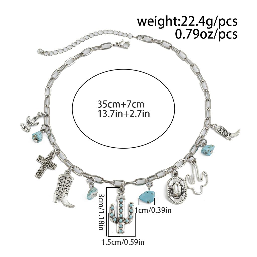Retro ethnic style imitation turquoise cow head collarbone necklace female western cowboy style hat necklace