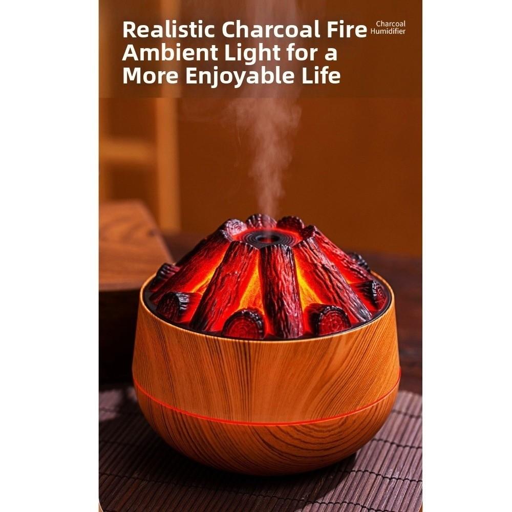 Creative Flame Wood Grain Humidifier 300ml Capacity Indoor Aromatherapy Machine Desktop
