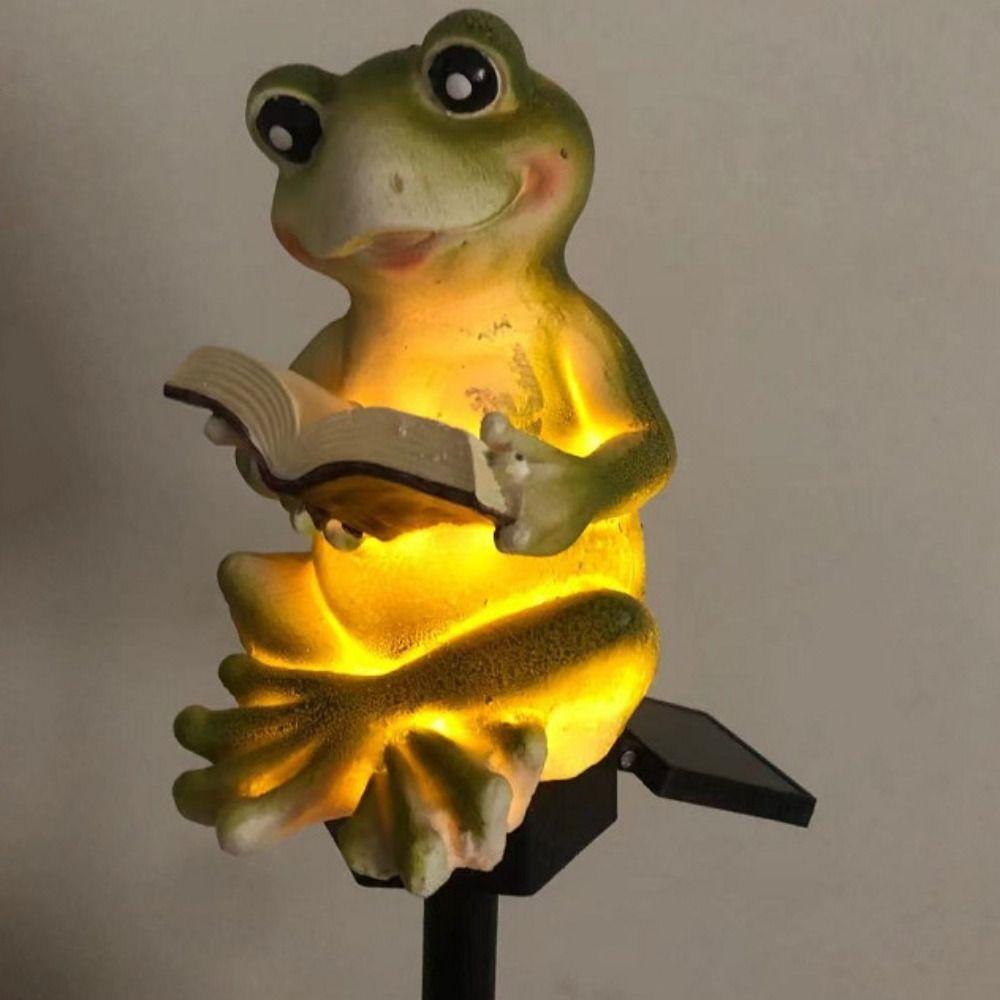 Resin Frog Statue Solar Lawn Lamp Creative Frog Figurines Craft Stake Lights  Gifts