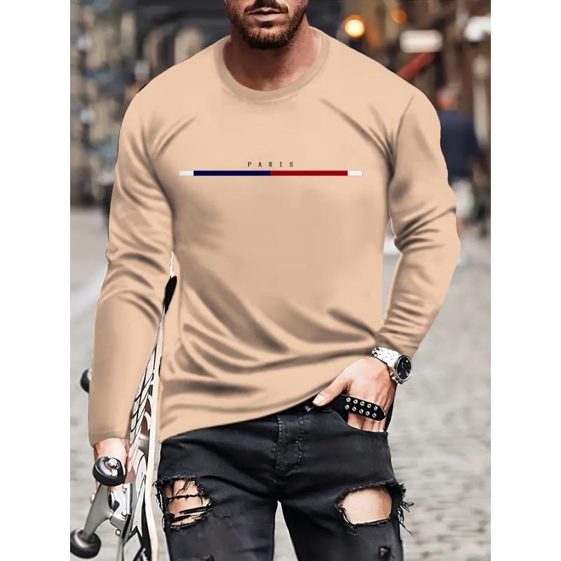 Gradient Letter Print Men's Long Sleeve T Shirt Casual O Neck Street Top Fashion Casual Long Sleeve Pullover Fall Men's Clothing