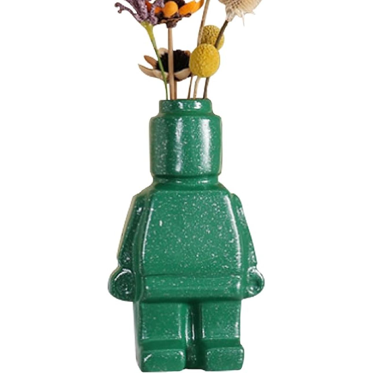 Cute Building Vase for Flower Bouquet Decoration Cool Resin Building Blocks Flower Container for Unique Living Room Table Decor (Green People) Building Green People