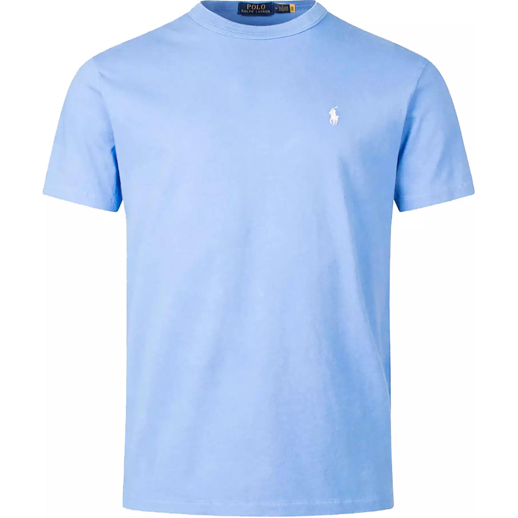 

Футболка с коротким рукавом и круглым вырезом, вышитым логотипом Polo Ralph Lauren, мужская, топы, светло-голубая 710916698-026 S