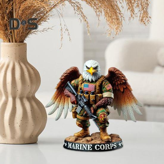 Eagle Soldier Statue Resin Military Eagle Figurine Patriotic Desktop Soldier Ornament for Home Entrance Living Room Decor Independence Day