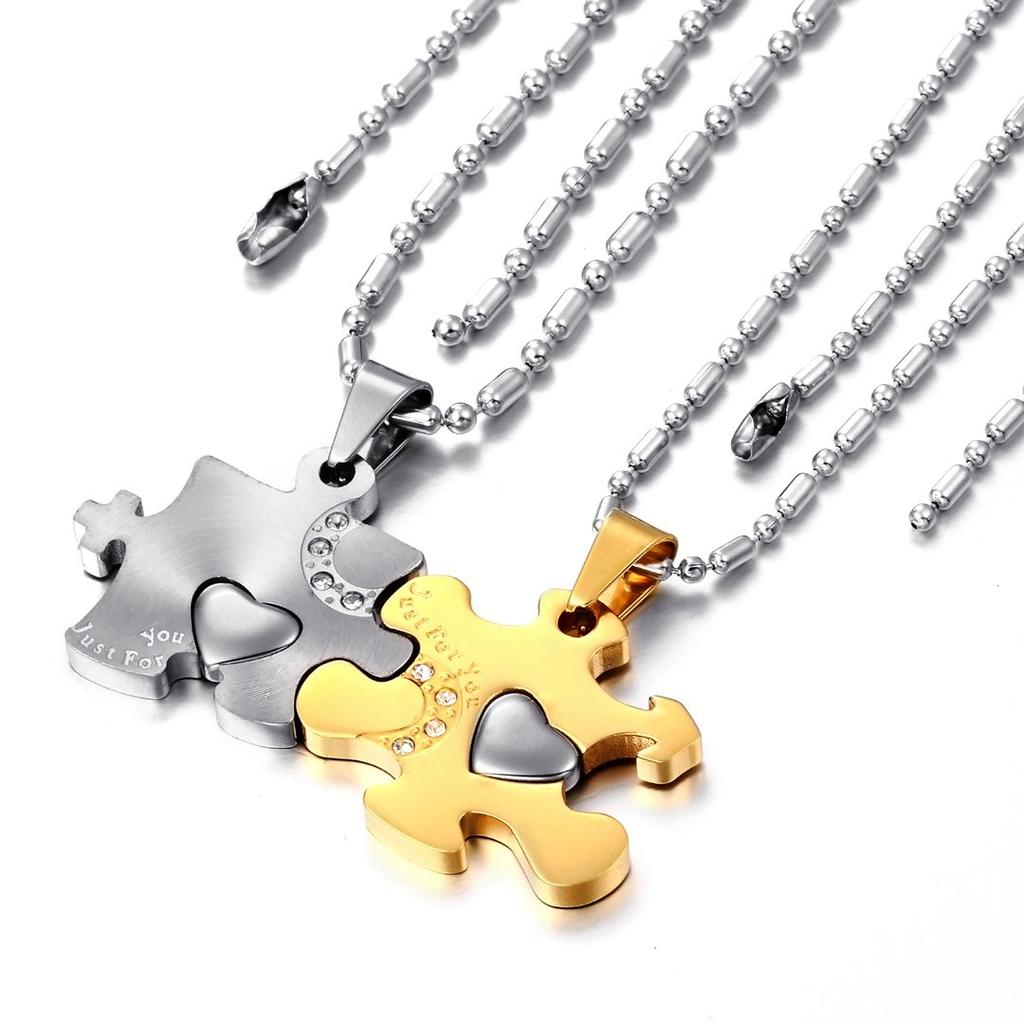 A Gift for Your Loved One or Couple As a Proof of 1 Pair JUST FOR YOU Jigsaw Stainless Silver Bag [JEWELRYWE] Boyfriend/girlfriend Love, (2 Pieces)