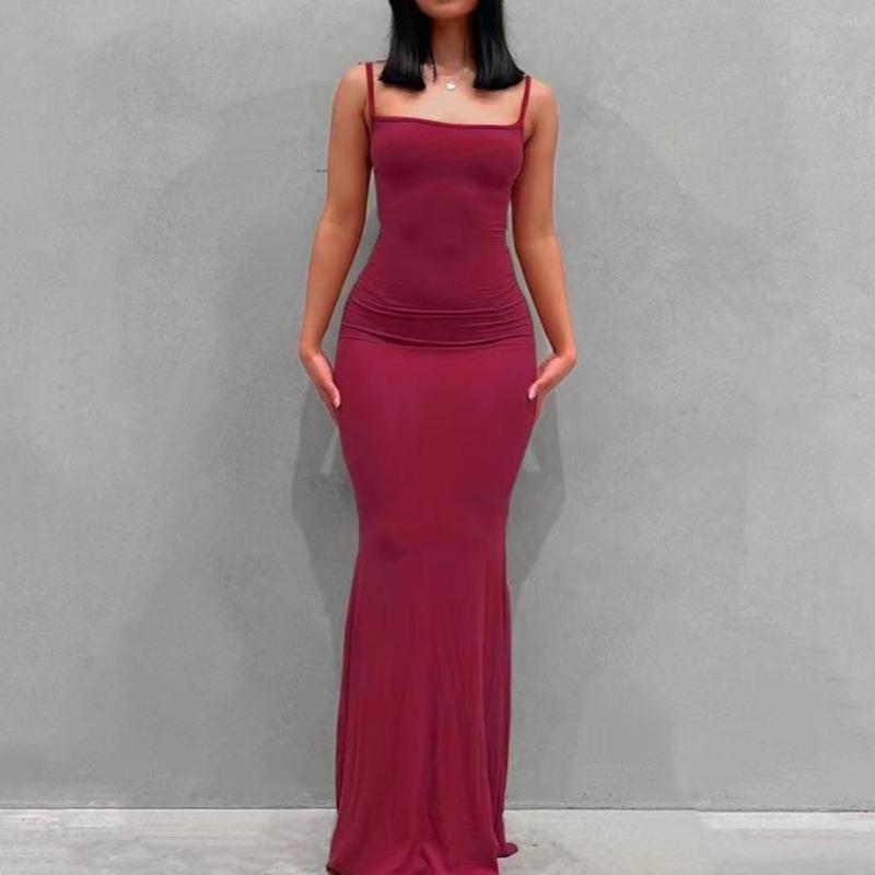 Fashion Elegant Strap Women's Dress Sexy Club Slim Fit Solid Party Long Dress Women Summer High Waist Office Lady Casual Dresses Female Clothing 25079