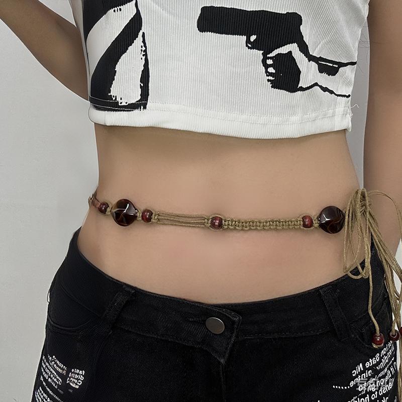 Ceinture tissée à la main de style ethnique vintage Robe pour femme Chaîne de taille décorative Ceinture bohème polyvalente Y2K