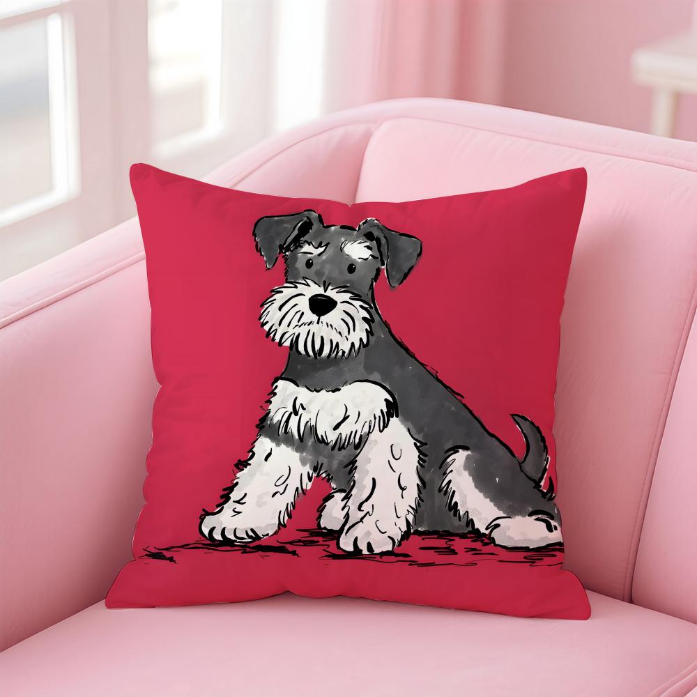 CUTE Miniature Schnauzeres Cushion Cover Pillowcase Short Plush Invisible Zipper Room Sofa Cushion Cover