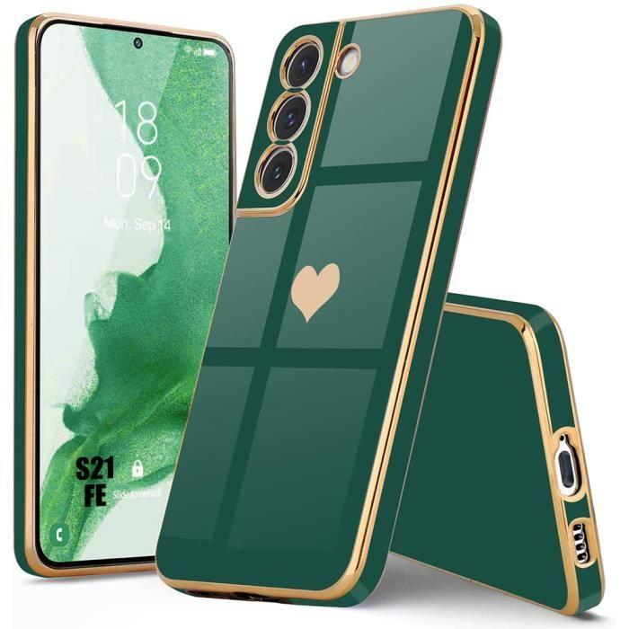Protective Case - BOOLING - for Samsung Galaxy S21 FE - Night Green - Heart Pattern - Shockproof Soft TPU
