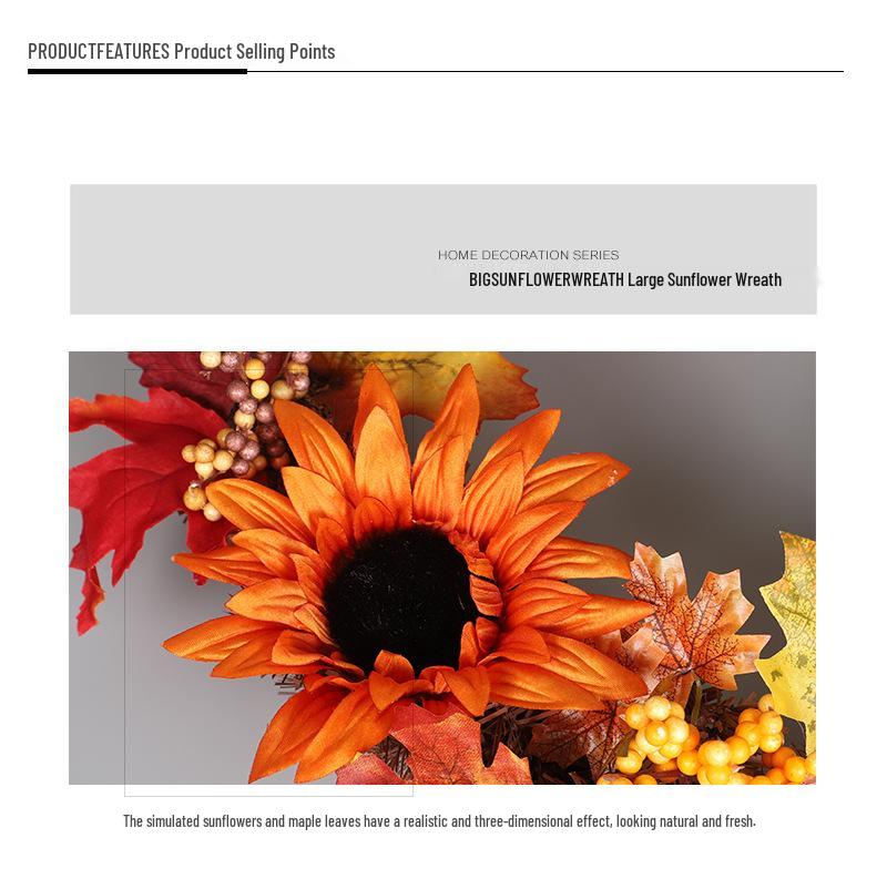 Autumn Maple Leaf & Sunflower Wreath: Perfect for Thanksgiving & Halloween Decor