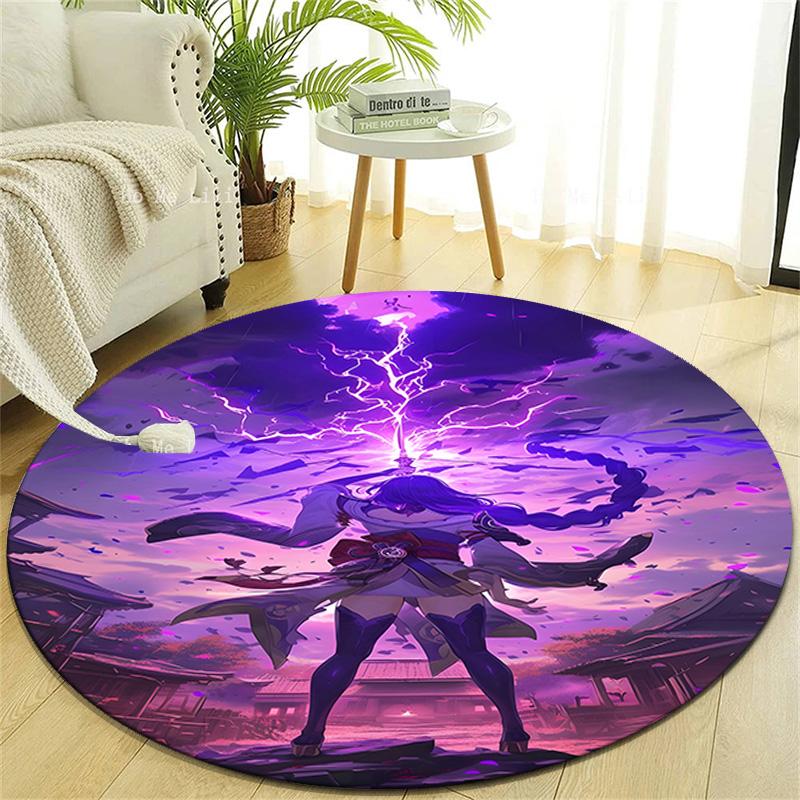 1pc Genshin Impact Beelzebul2 Design Printed Area Round Carpet for Bedroom Living Room Home Decor Rugs Mat Non Slip Mat Rug for Bedside