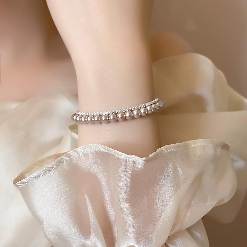 Brățară cu șnur cu perle și zirconiu roz cu strat dublu – Bijuterii de modă elegante și versatile