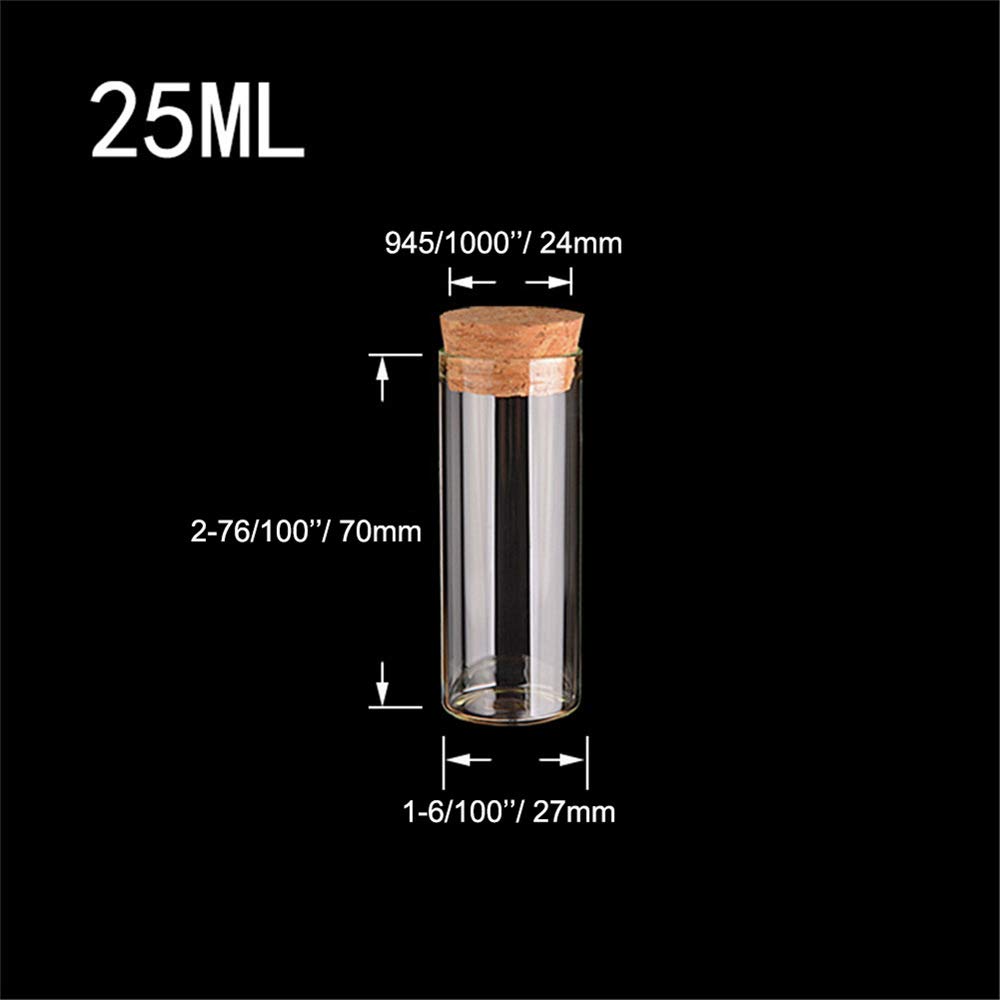 [None] 12 Clear Glass Test Tubes with Cork Stoppers, Storage Bottles, Decorative Bottles, Laboratory Bottles - 25ml - 27x70mm