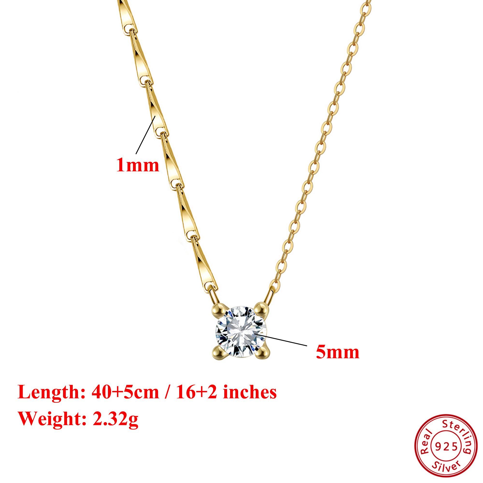 

Effie Queen 925 Solid Sterling Silver 14k Gold Round Cut Zirconia Pendant Necklace Double Chain Style Simple Jewelry Women APN46