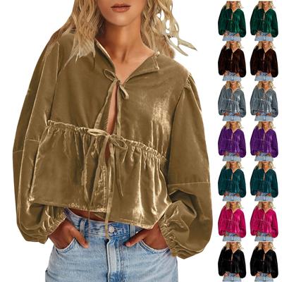 Blusa de terciopelo vintage para mujer, de manga larga, holgada, informal, elegante, estilo retro
