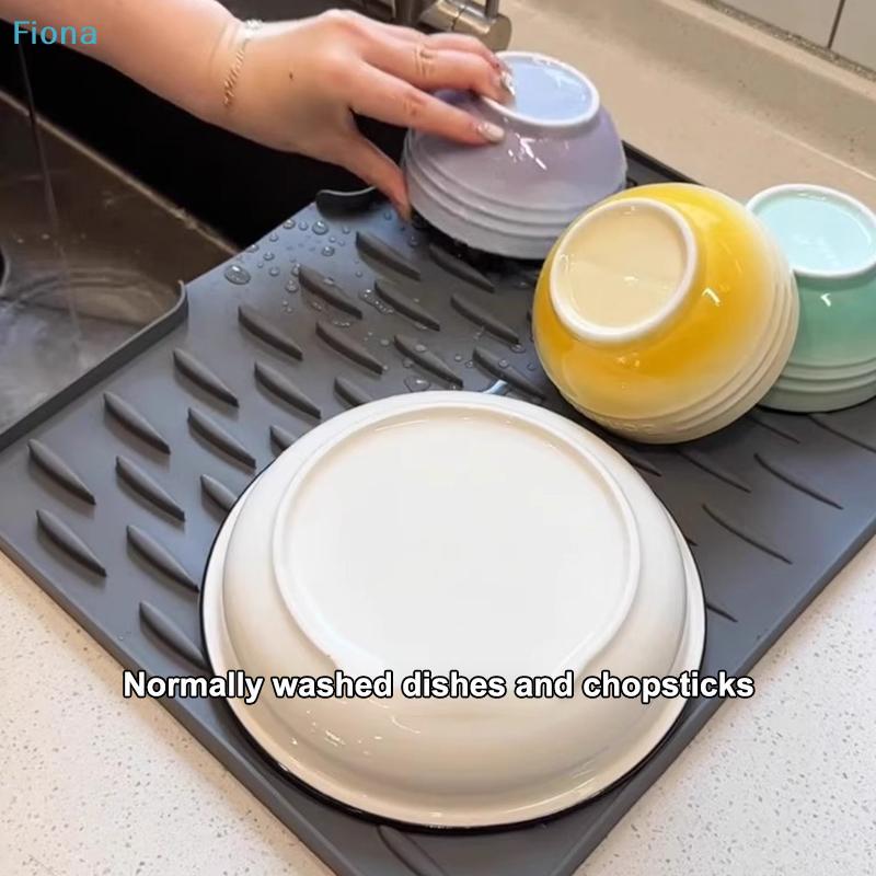Silicone Dish Drying Mat with Draining Grooves,Non-Slip Kitchen Countertop Drainer Pad for Dishes,Utensils & Glassware