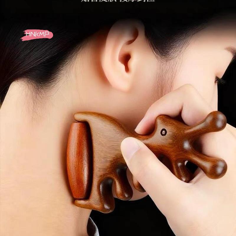 Wooden Wide Tooth Comb Massage Head Meridian Scalp Combs for Face Eye Shoulder Neck Anti-Static Hair Loss Treatment