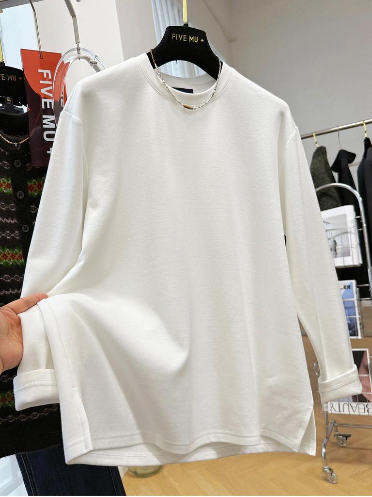 2026 Spring Women's Loose Casual Solid Color Long Sleeve Round Neck T-shirt