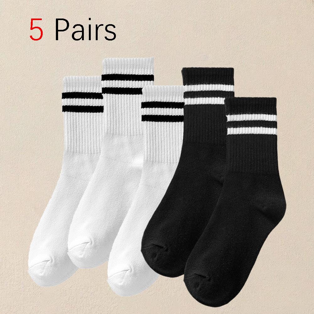 5 Pairs Women's Socks Cute Harajuku Warm Sock Simple Colorful Striped Short Socks Fashion Spring Autumn Women's Mid Length Socks