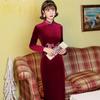 1011 autumn and winter new cheongsam long stand-up collar simple and thin clothing velvet and velvet performance clothing women's clothing group