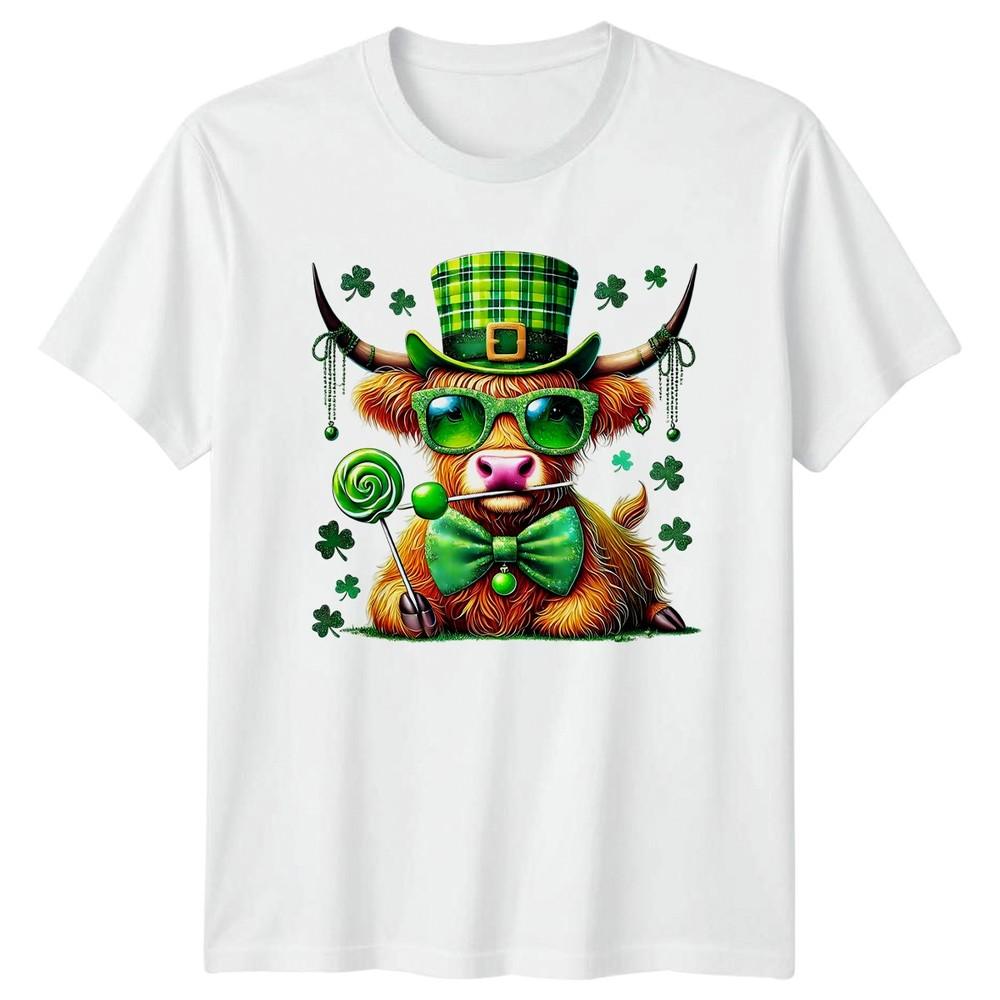 Saint Patricks Day Highland Cow Unisexs Unisexs Tee Graphic Unisex Shamrock Clover S