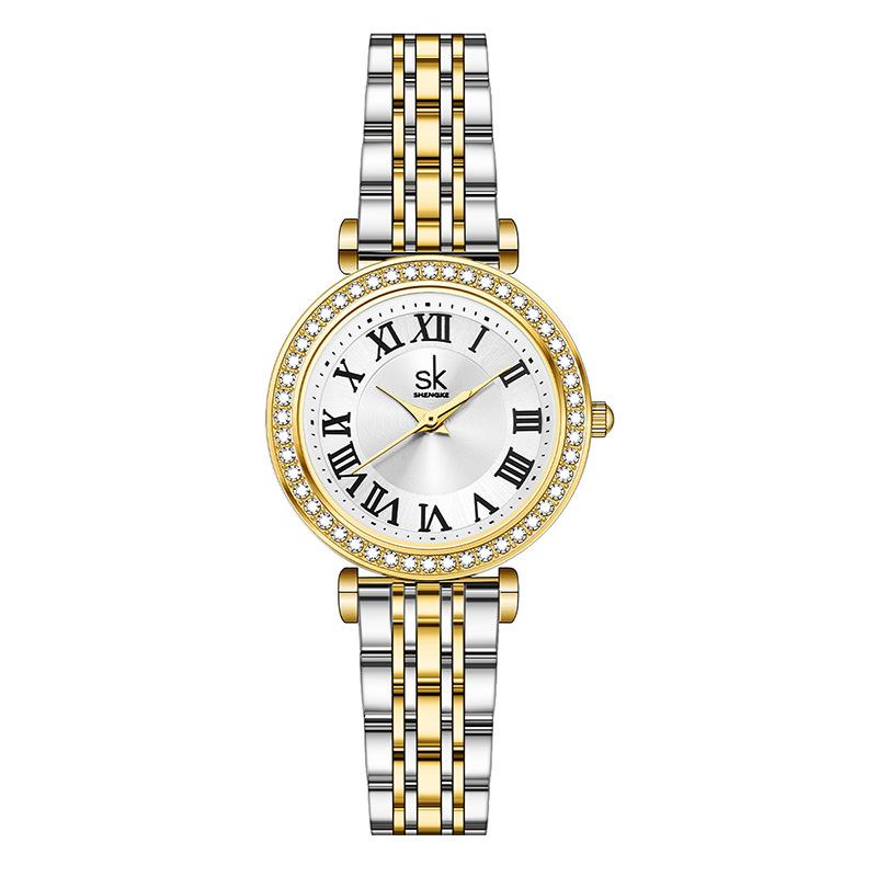 Ladies Watch Women'S Niche High-End Sense Elegant Diamond-Encrusted Quartz Watch Steel Belt Guangzhen Watch 0197