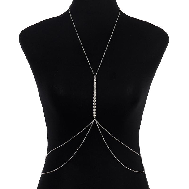 Simple Handmade Rhinestone Cross Bra Chain Harness For Women Accessories Sexy Bra Chest Chain Body Jewelry