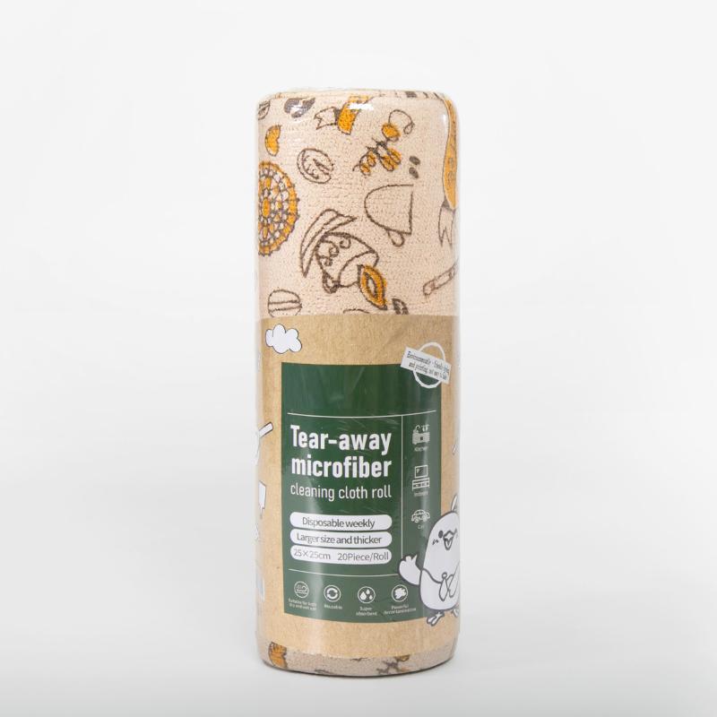Tearable Microfiber Cleaning Cloth Roll Reusable With Cute Prints For Kitchen Wiping Home Use