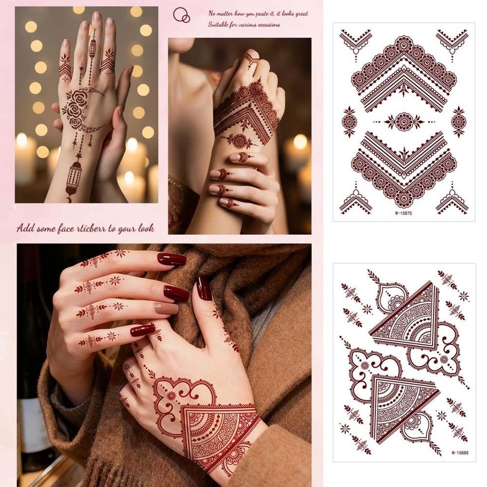 Lace Fake Tattoo Henna Tattoo Stickers Red Mehndi Stickers Body Art Sticker  Finger Hand