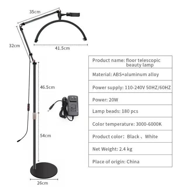2025 New U-shaped Floor Lamp 20W LED Half Moon Laser Lamp Temperature 3000K-6000K LED Beauty Lamp Facial Care Tattoo Shooting
