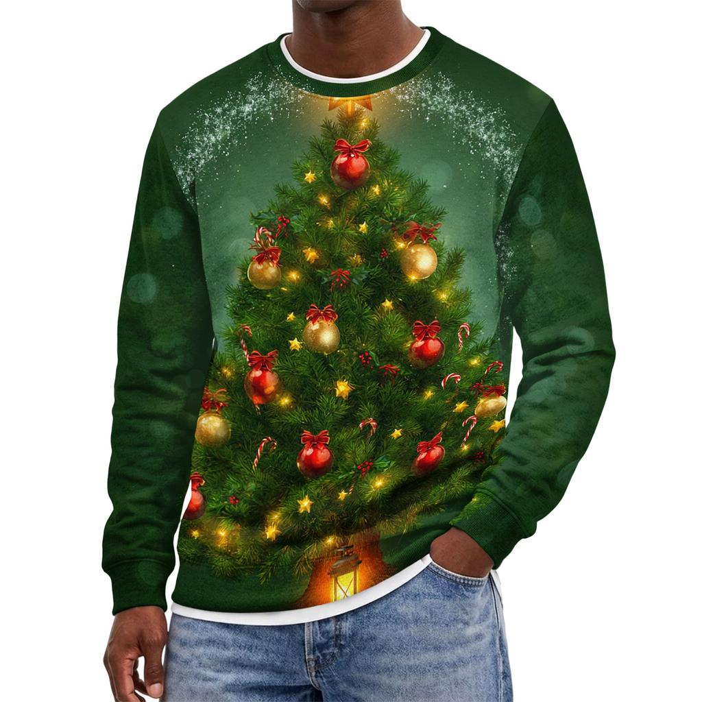 Herren Weihnachtspullover mit Rundhalsausschnitt, ohne Kapuze, Lässiges Pullover-Oberteil für die Feiertage