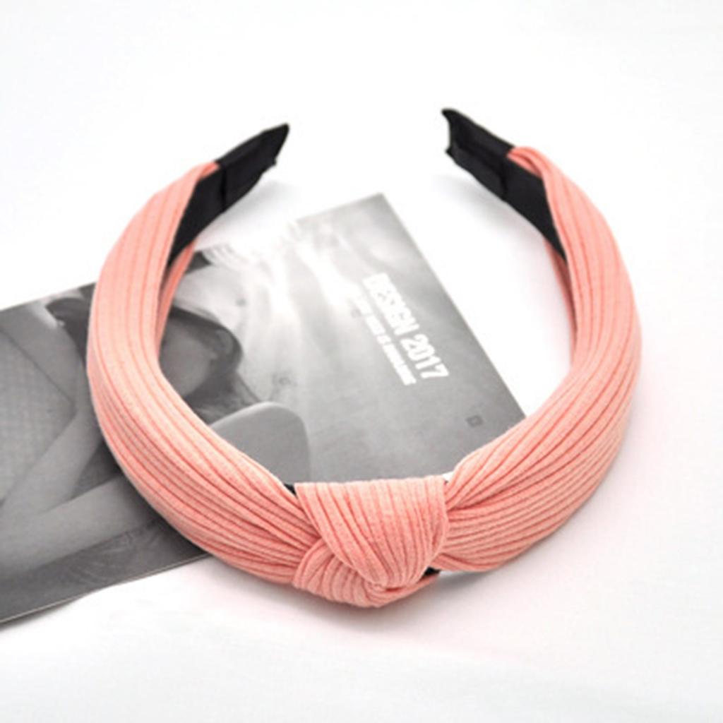 Solid Color Fabric Hair Accessories Ladies Hand Knitted Knotted Wide Headband