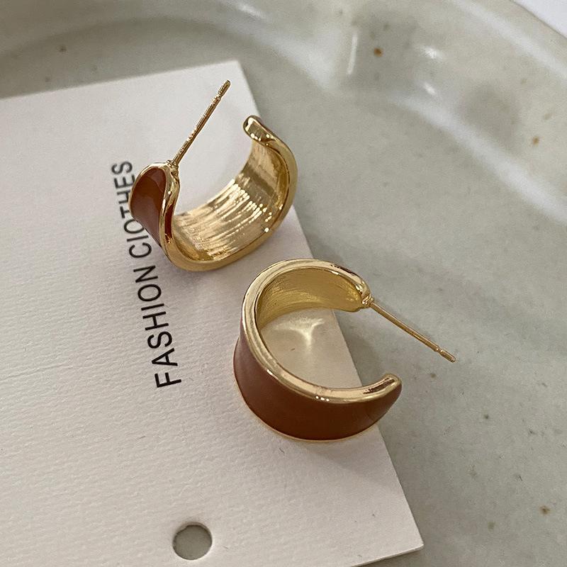 Butterfly Stud Earrings Maillard Geometric Design Niche Earrings French Retro Drip Glaze Earrings Women