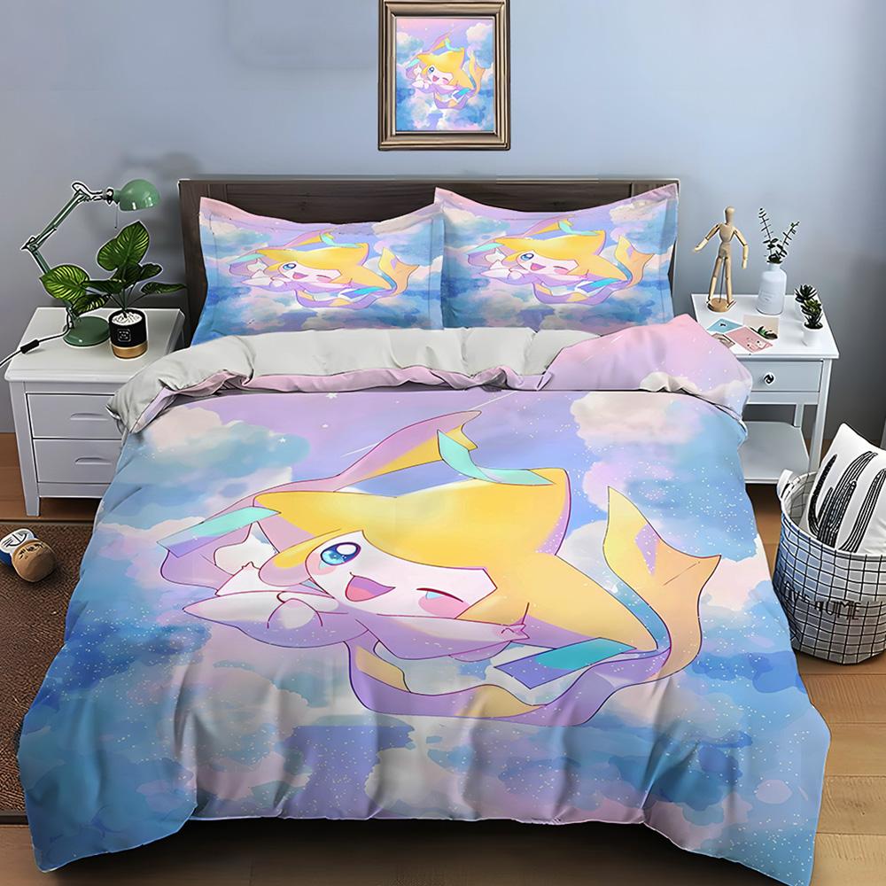 Pokemon Jirachi Printed Soft Quilt Cover Pillowcase Bedding Set Kids Adult Comfortable Bed Set Twin King Bedding Set Luxury