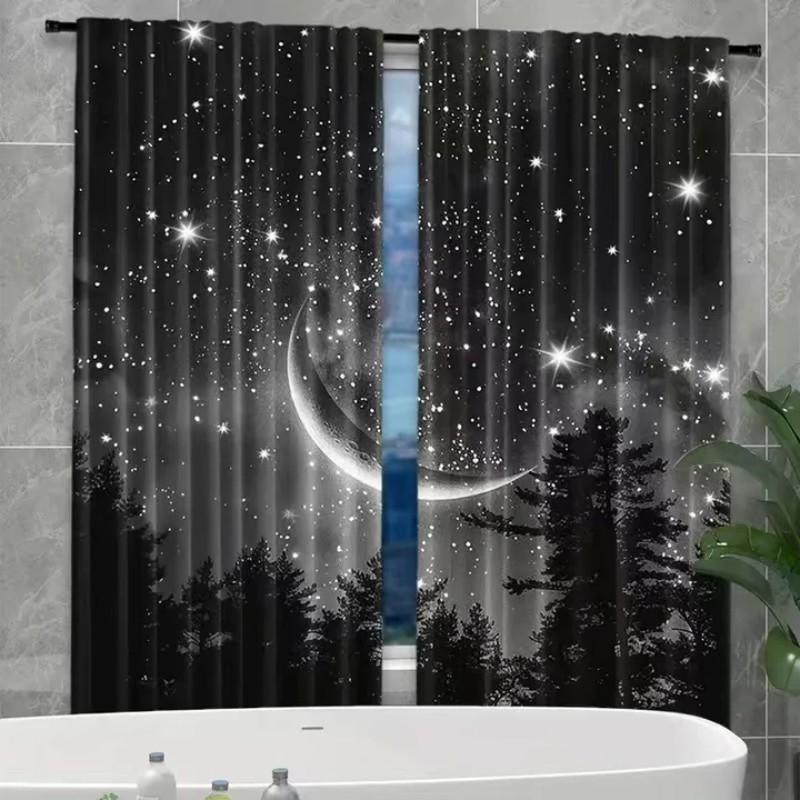 Starry Moon Forest Polyester Curtains Set Two Window Treatments Of 2 Made