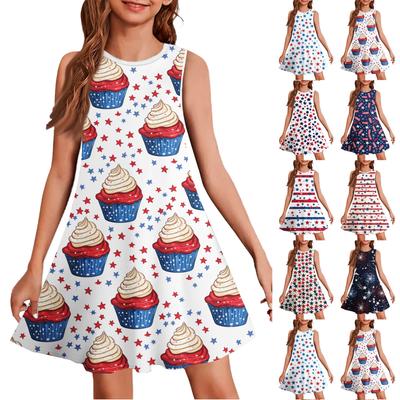 Girl Summer Dress Sleeveless Printed Color Casual Dress