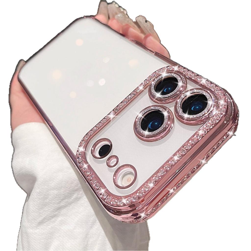 Applicable to Apple 17 transparent mobile phone case 16 glitter lens film rhinestone frame iPhone15 soft case protective case 11