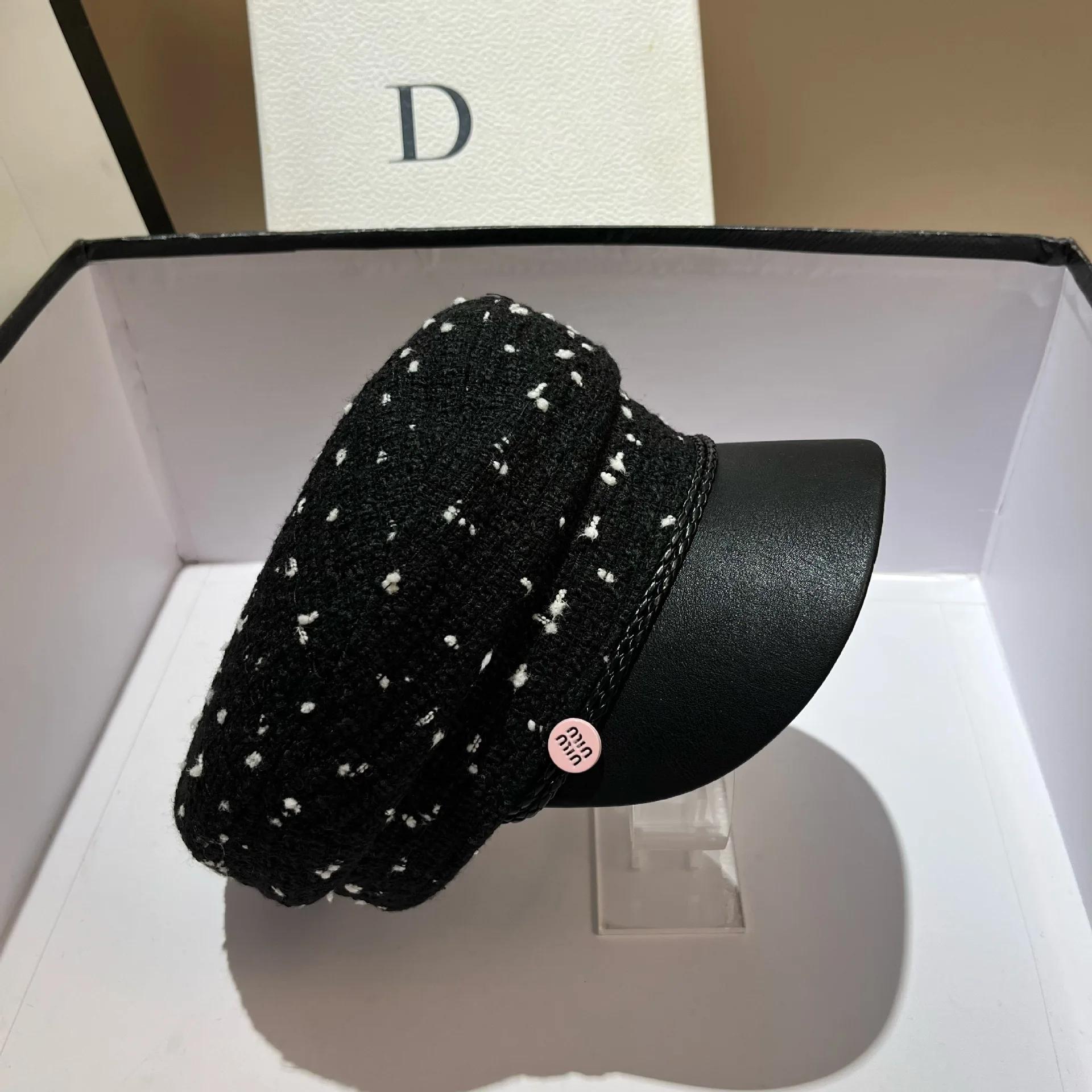 

Tweed Military Hat for Women Fashion Elegant Art Beret Keep Warm Letter Autumn Winter Hat Newsboy Cap Flat Cap чорний